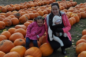 Hanging out with my girls in the pumpkin patch